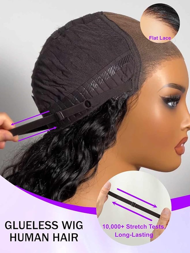 YIROO No Slip 7x5 Bye Bye Knots Yaki Straight Lace Front Glueless Drawstring Wig Human Hair with Deep Stretch Cap Fits All Head Sizes,Pre-Plucked Pre-Cut Wear and Go Wig for Women 150% Density 26Inch