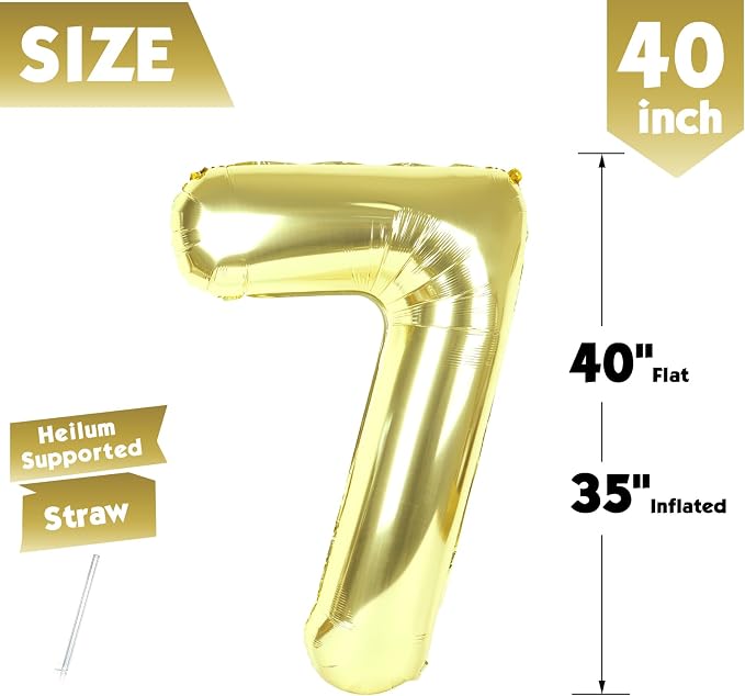 40 Inch Light Gold Number 7 Balloon, Champagne Birthday Party Decorations | 40 - Image 5