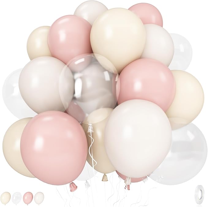 Pastel Pink and White Balloons, 12 Inch 35PCS Light Baby Pink Beige Cream White by Govpy