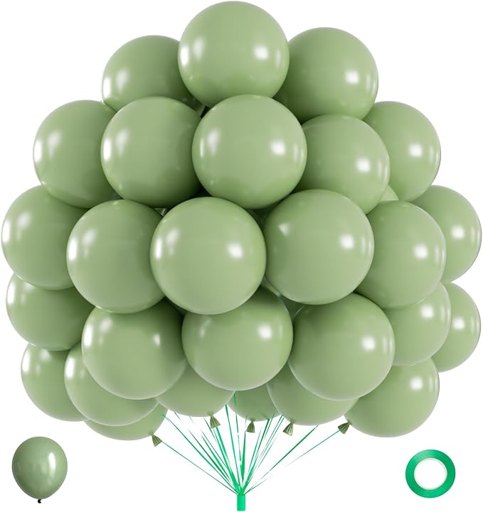 40pcs Sage Green Balloons, 12inch Matte Boho Green Balloons | Balloons by ZizasAry