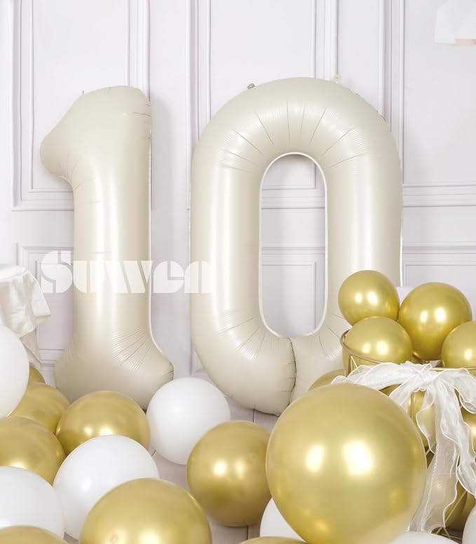 SUWEN 40 Inch Cream White Large 10 Balloon Numbers Big Foil Helium Number - Image 4