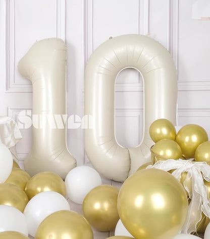 SUWEN 40 Inch Cream White Large 10 Balloon Numbers Big Foil Helium Number - Image 4