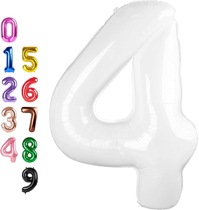 4 Balloon 40 inch White Number Balloons by Enyeopd