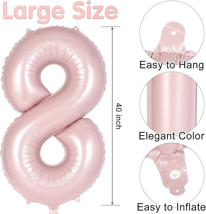 Light Pink Number 18 Balloon, 40 Inch Giant Mylar Number Balloons, Large Foil - Image 2