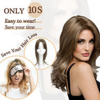 UDU Ash Brown Highlights Synthetic Fiber Hair Toppers for Women with Multi-layer Long Straight Wavy Clip in Wiglets and Fringe Bangs