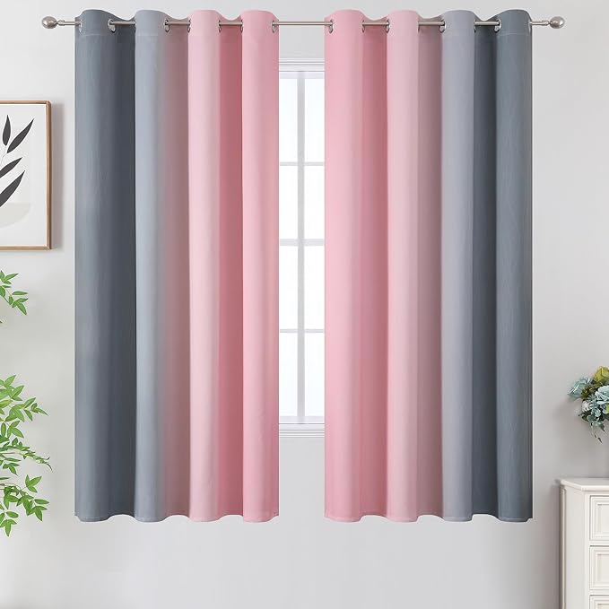 Ombre Gray and Pink Blackout Curtains 63 Inch Length 2 Panels, Full Light - Image 2