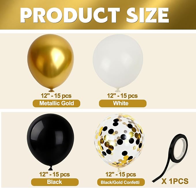 Black Gold Balloons 60Pcs 12 Inch Confetti Latex Balloon Set - Image 3