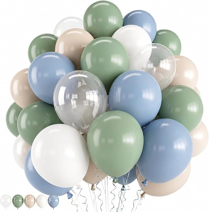 Blue and Green Balloons, Goose Balloon Sage Avocado Green Dusty Slate Fog Blue by Jobkoo