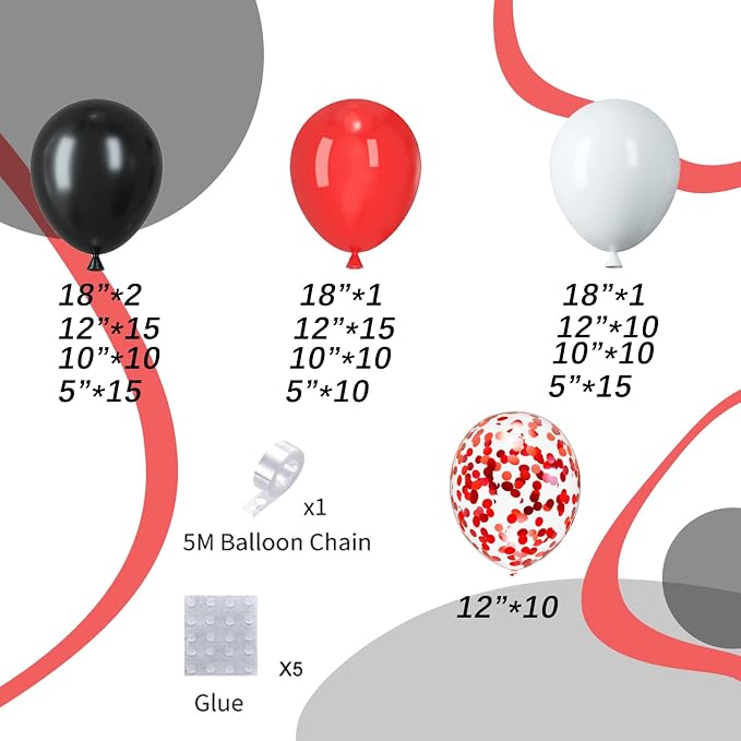 Red White Black Balloons Arch Kit - Image 2