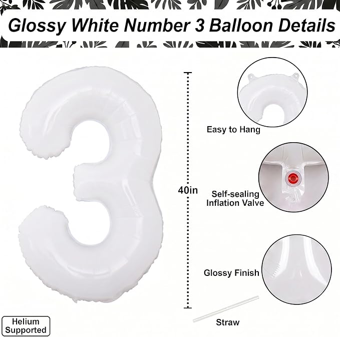 White Number 13 Balloon 40 Inch, Large Matte White 1 and 3 Foil Balloons Set - Image 4