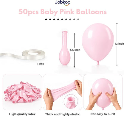 Jobkoo Pink Balloons, 12 Inch Pastel Baby Light Pale Pink Latex Balloon | Soft - Image 2