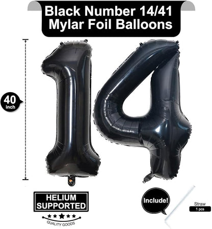 40 Inch Black 14 Number Balloons Giant 14 Balloons Black Birthday Balloons 14th - Image 2