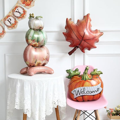 Fall Thanksgiving Balloon 4 Pieces Orange Maple Pumpkin Foil Balloons | - Image 3