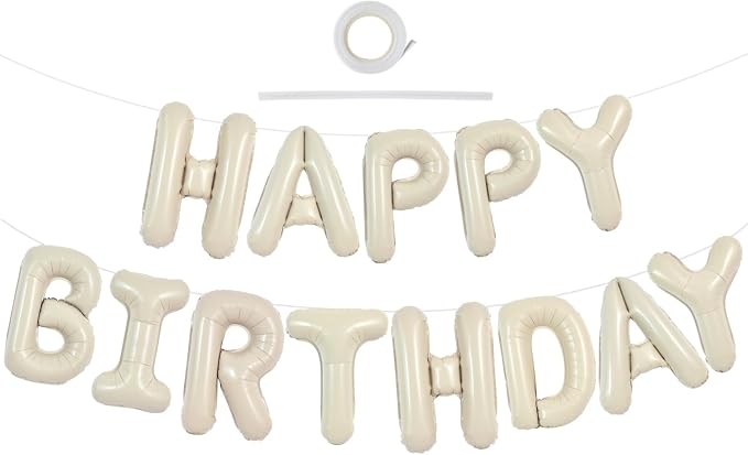 TONIFUL 16 Inch Cream White Happy Birthday Balloons Banner Decorations | by TONIFUL