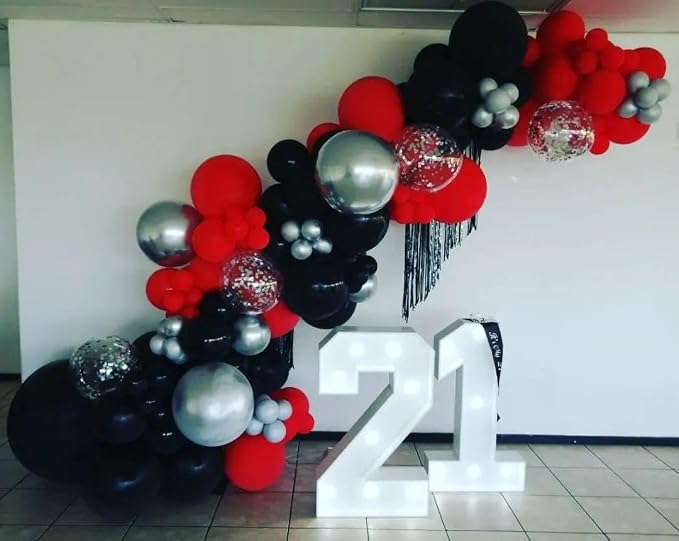Red and Black Silver Balloon Arch Kit - Image 6