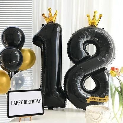 Black Number 8 Balloon with Crown, 40 inch Black Number Balloon 8th Birthday - Image 5