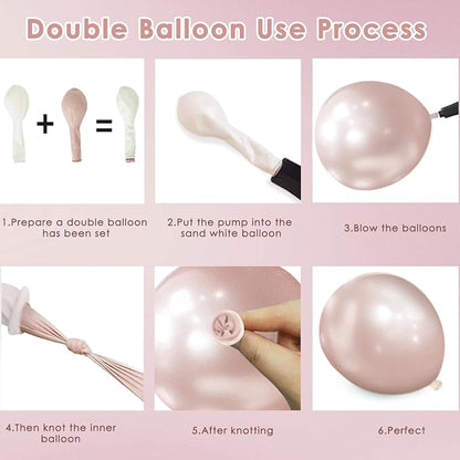 Boho Dusty Pink Balloons Garland Arch Kit, Double Stuffed White Pearl Balloon - Image 4