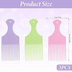 Hair Picks for Women, 3 Pcs Hair Pick Comb Plastic Wide Tooth Afro Picks for Women Curly Detangling Hairstyling Tools (Macaron Color)