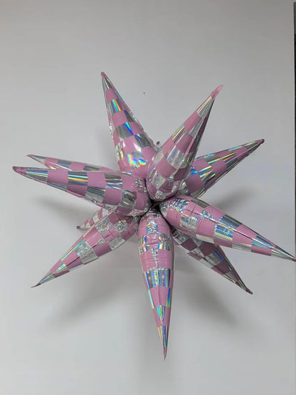 Light Pink Balloons Iridescent Gingham Checkered Explosion Star Balloons Girls - Image 6