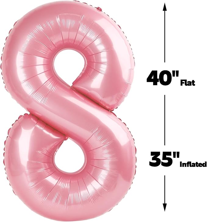 Pearl Pink Number 8 Balloon 40 inch, 8th Birthday Party Balloons Decorations | - Image 2