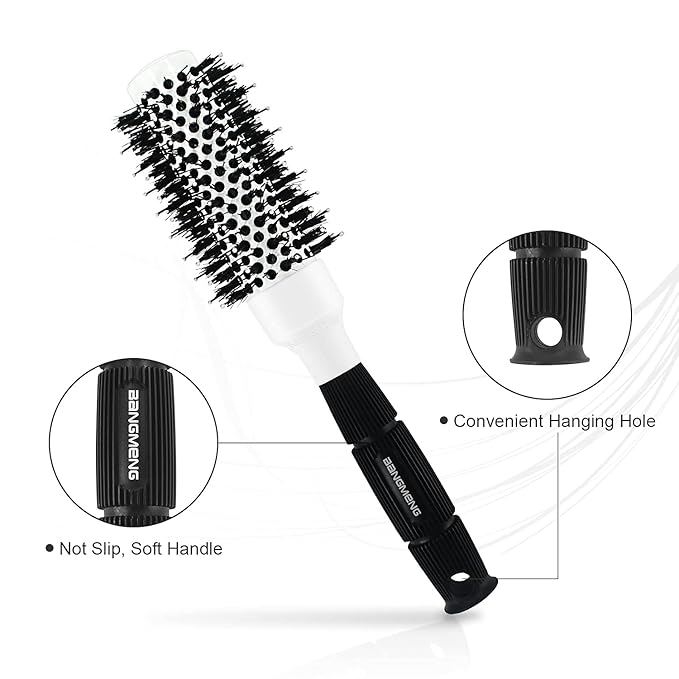 Round Brush For Blow Drying, Nano Tech Thermal Ceramic Ionic, Ball Tip Round Barrel Hair Brushes For Styling, 2 Clips and 1 Comb Included (2.54 inch with Bristles & Barrel 1.3 inch)…