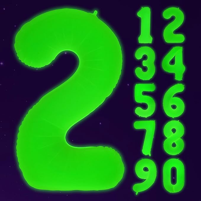 Mega-L Glow in The Dark Party Supplies, 40 Inch Yellow Number 2 Balloon | Glow by Mega-Loopolis