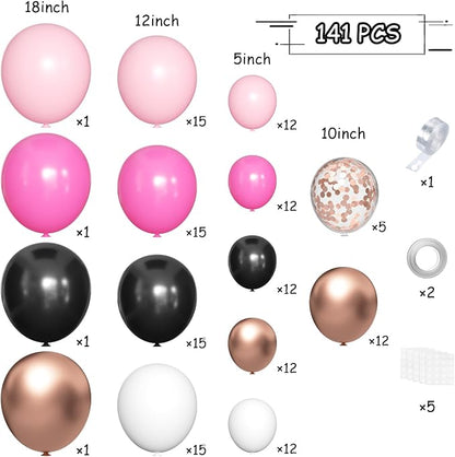 MEBAY Hot Pink Black and Gold Balloon Arch Kit - Image 2