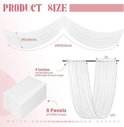 8 Panels White Ceiling Drapes for Wedding Ceiling Drapes 5ftx20ft Wedding Arch - Image 2