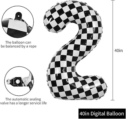 TONIFUL 40 Inch Large Checkered Number 2 Balloon 2nd Birthday Decorations | 2nd - Image 2