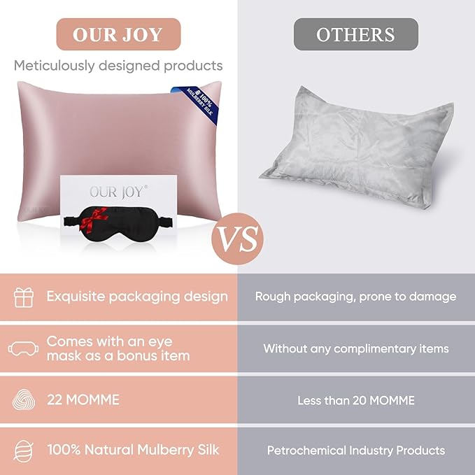 100% Mulberry Silk Pillowcase 22 Momme (SGS Certified) with Free Silk Eye Mask - Luxury Gift-Ready Folded Packaging, Cooling Pillow Cover for Hair & Skin Care (Plum, Standard (1 Pack))