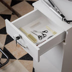 Wall Mount Salon Stations for Hair Stylist, Hair Salon Storage Cabinet, Beauty Barber Station with Lockable Drawer, Shelves, Storage Cabinet, White