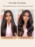 YIROO Chestnut Brown Ombre Yaki Straight 13x4 Pre Everything Frontal Glueless Wig Human Hair Pre Plucked Pre Cut,Bye bye Knots Wear and Go Drawstring Wigs Beginner Friendly 150% Density 22Inch