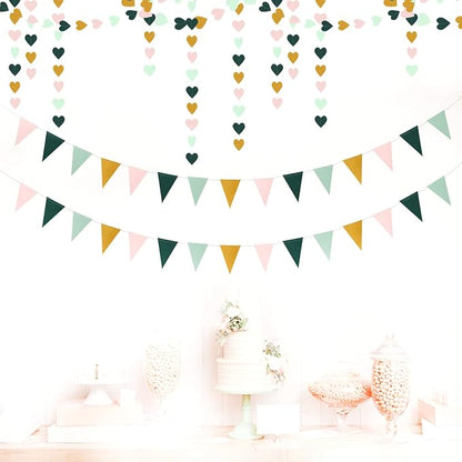 Sage-Green Mint Pink-Gold Love-Heart Garland - 52Ft Rustic Wedding Hanging - Image 3