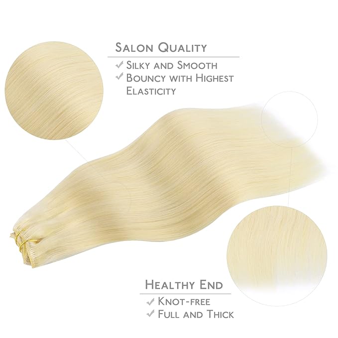 WENNALIFE Clip in Hair Extensions Real Human Hair, 14 Inch 120g 7pcs Human Hair Extensions Clip In Human Hair, Bleach Blonde Hair Extensions Clip In Real Hair Coloured Remy Human Hair Extensions