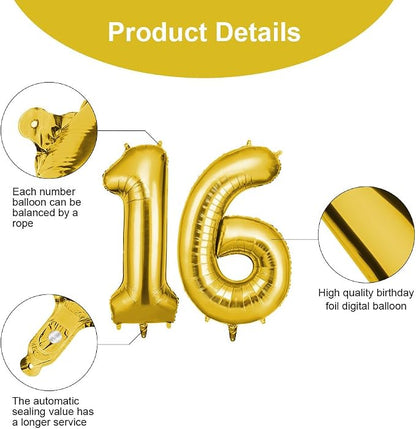 OFFCUP Number 16 Balloons 40 Inch, Big Jumbo Number Balloon Celebration Party - Image 3