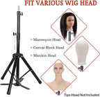 Upgraded Wig Stand Tripod, 55" Heavy Duty Reinforced Adjustable Mannequin Head Stand Tripod for Styling Cosmetology Hairdressing Training, Metal Wig Head Stand Holder with Wig Caps,Paddle Comb T-Pins (55" Black Tripod with Pedal)