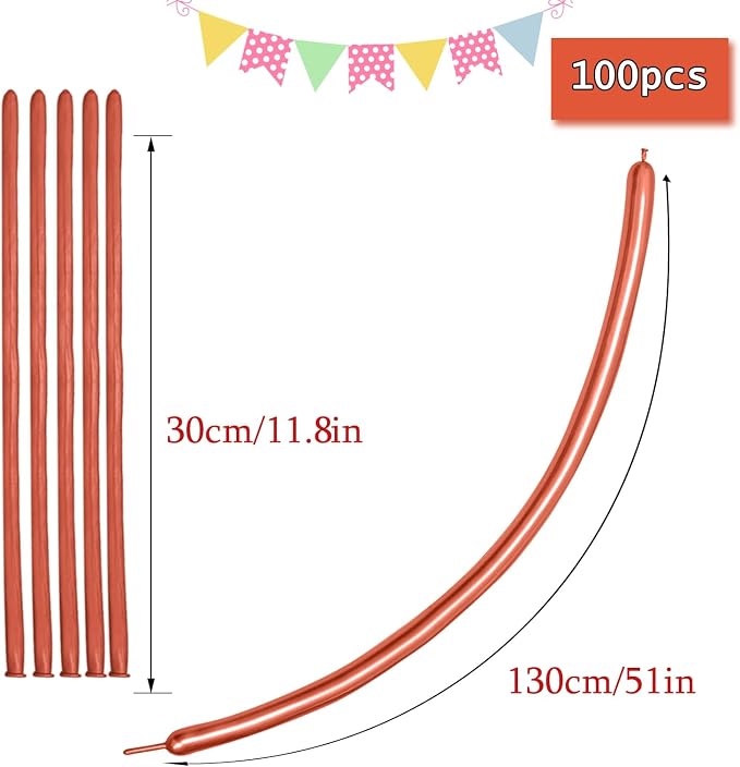 Rose Gold 260 long balloons 100 Pack Metallic Rose Gold Twisting Animal - Image 2