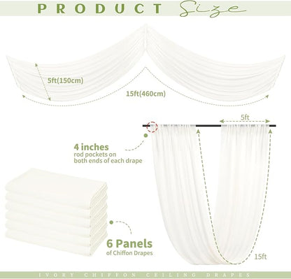 6 Panels Ivory Ceiling Drapes for Wedding Ceiling Drapes 5ftx15ft Wedding Arch - Image 2