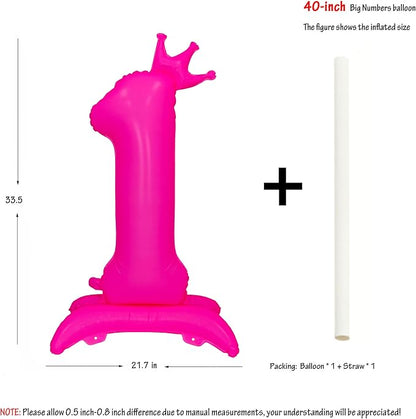 Fluorescent Pink Crown Number 1 Foil Balloon Neon Glow In The Dark Balloon | - Image 2