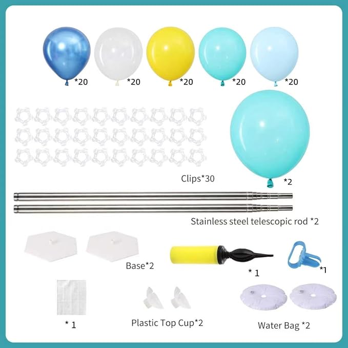 Blue and Yellow Balloon Column Kit Set of 2, Balloon Tower | 102Pcs Blue Yellow - Image 2