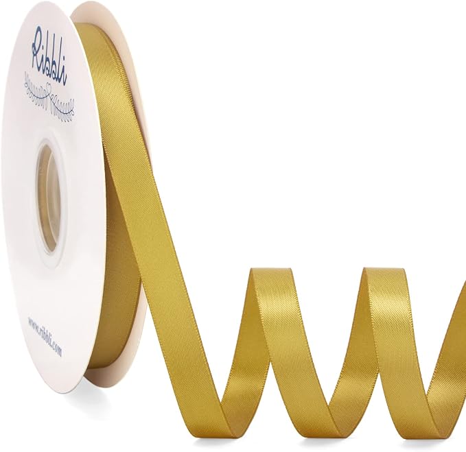 Ribbli Gold Satin Ribbon Double Faced Satin 1/2 inch x Continuous 50 Yards-Gold by Ribbli