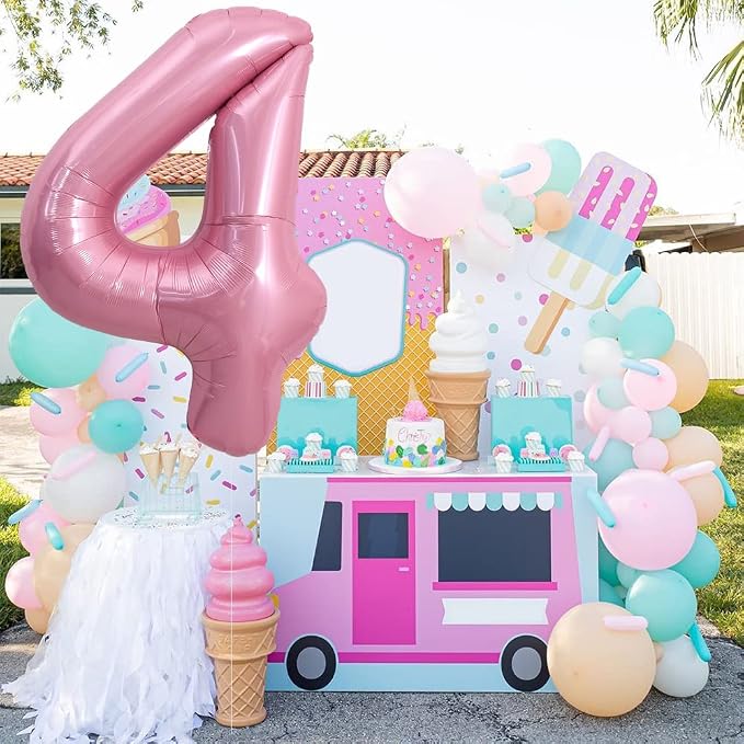 TONIFUL 40 Inch Pink Number 4 Balloons Large Foil 4th Birthday Decorations | - Image 3