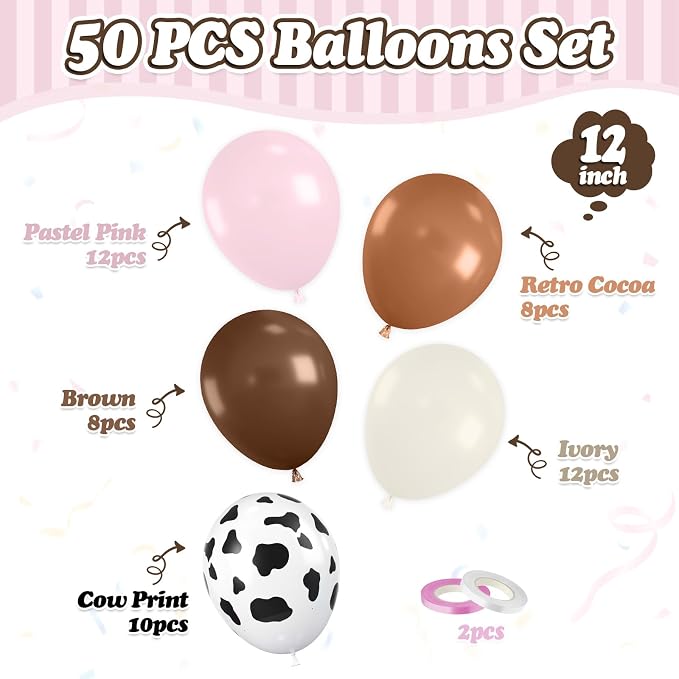 FunHot Pink Cow Balloons, Cowgirl Balloons, 12 Inch Ivory Cow Printed Helium - Image 2