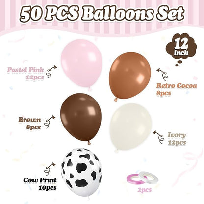 FunHot Pink Cow Balloons, Cowgirl Balloons, 12 Inch Ivory Cow Printed Helium - Image 2