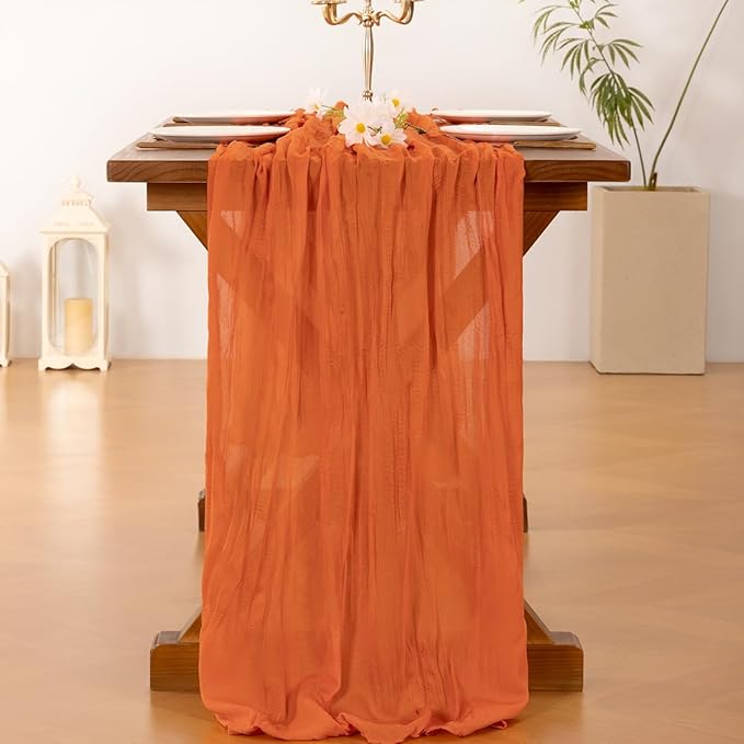 Cheesecloth Table Runner Summer Boho Wedding Birthday Party Home Decor | Orange - Image 3