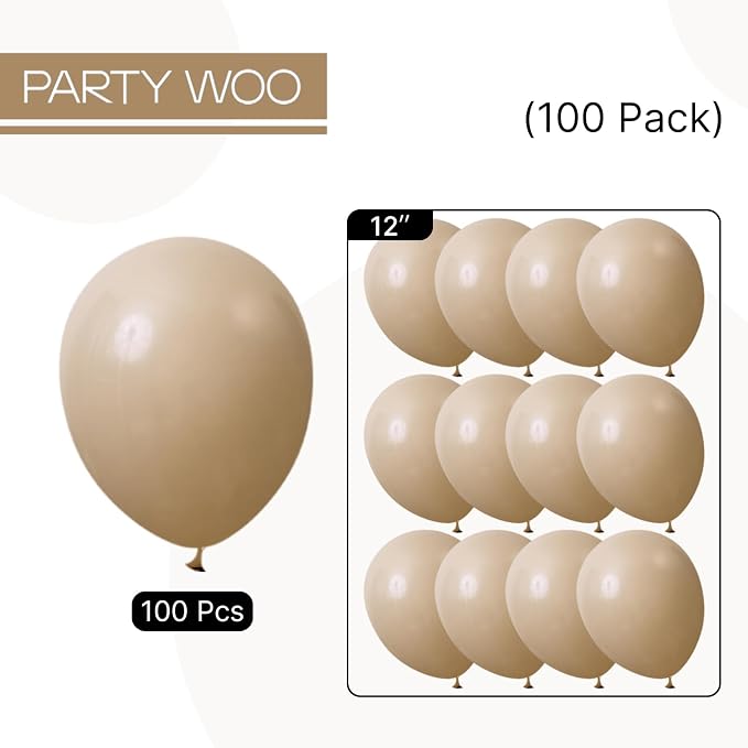 PartyWoo Light Brown Balloons 100pcs Nude Neutral Boho Tan Fall Color | 12 Inch - Image 7