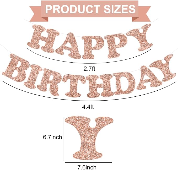 Rose Gold Happy Birthday Banner - Image 3