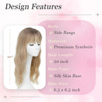 Hair Topper, 360° 3D Hair Toppers for Women with Thinning Crown, 20 Inch Long Wavy Curly Hair Pieces Clip in Bangs (Highlights Champagne Blonde with Brown Root, 20 inch, Side Bangs)