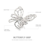 Pearl Butterfly Artificial Crystal Vintage Hair Claw Clip for women, Hand-set Cubic Zirconia Hair Barrette, SHE'S FREE STYLE JUST FOR YOU [Barbier Series]Sparkly Gorgeous Hair Clips for Wedding gift