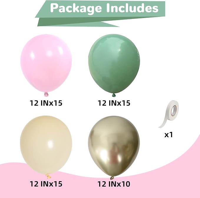 HILAVO Sage Green Pink Balloons 12 Inch Olive Green Pastel Pink Ivory Metallic - Image 2